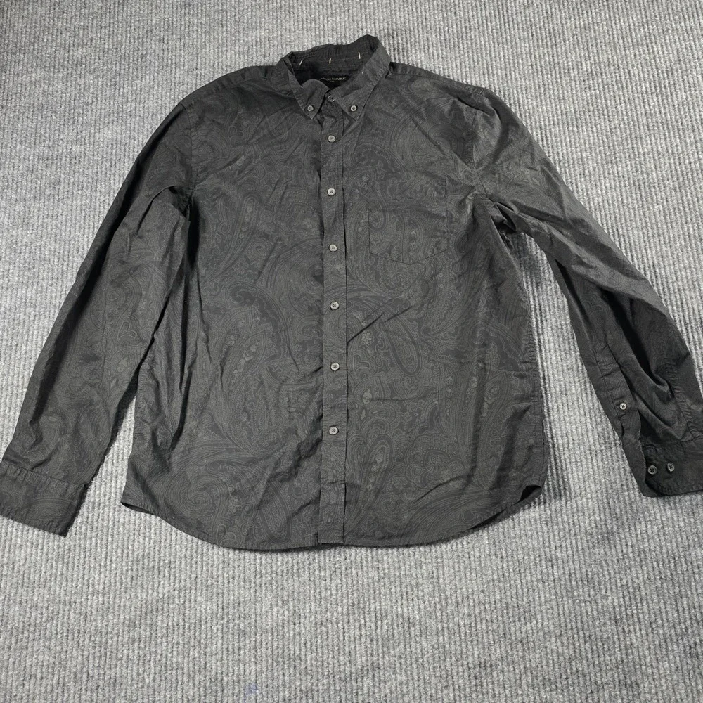 Banana Republic Mens Large Untucked Fit Black Button Down Shirt L Long Slv
